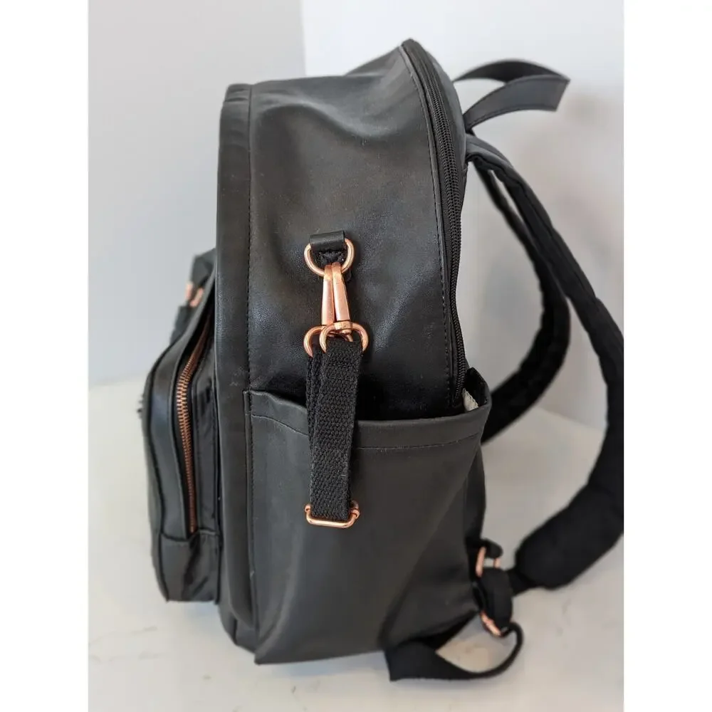 Skip Hop Greenwich Diaper Backpack Black Vegan Leather Rose Gold Hardware